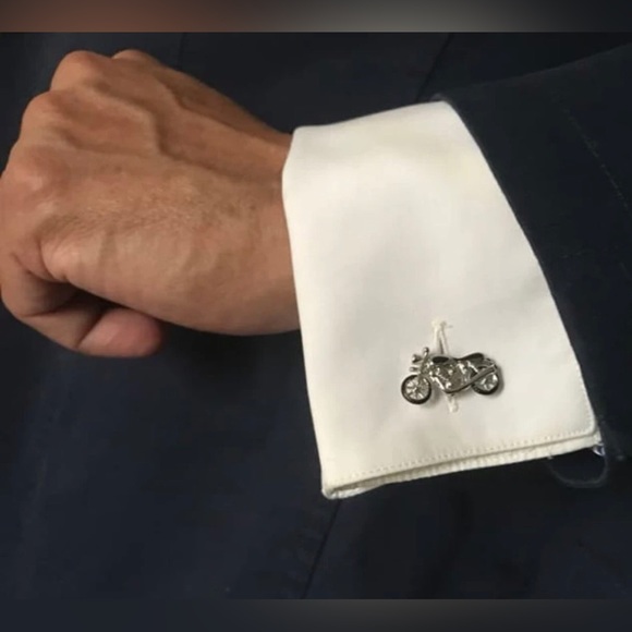 New Mens 2 Piece Motorcycle Silver Cufflinks - Harley Vintage Biker Accessories - Picture 9 of 12
